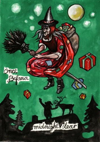 Biglietto natale strega - natale,