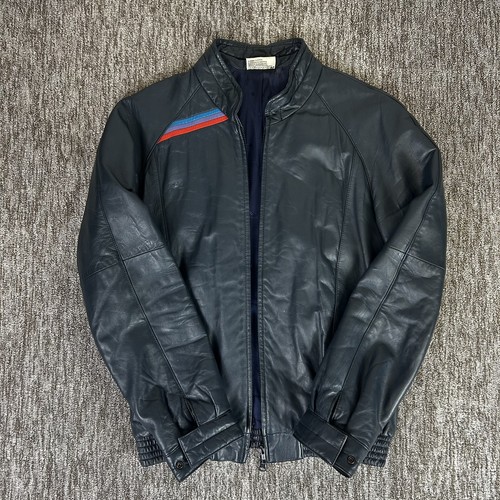 Giacca pelle blu vintage rara