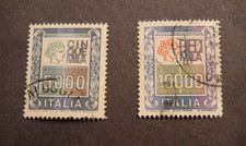 Francobolli usati Scott# 1295 e 1296, Italia, 1977-1987, 5000 e 10000 lire