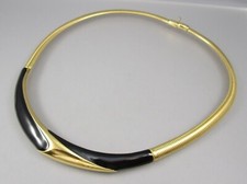 COLLIER MONET TONO ORO E SMALTO NERO VINTAGE AMERICANO ANNI '80