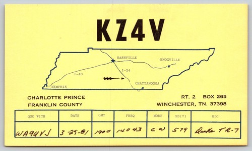 1981 kz4v qsl card - kz4v, charlotte