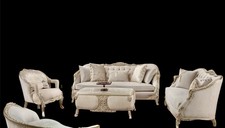 Salotto Intagliato Set Completo Divano 3 Posti + Divano 2 Posti + 2 Poltrone
