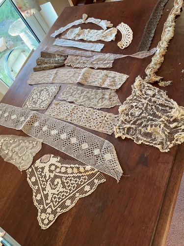 Antique ecru lace pieces - antique,