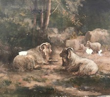 Quadro a Olio Tiermaler Leon Engelen Paesaggio Con Pecore 35,5 X 40 CM Olanda