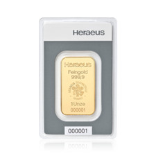 Lingotto d'oro Heraeus 1 oz oncia oro 999,9 / AU originale blisterato