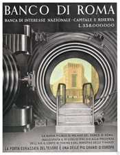 PUBBLICITA' 1942 BANCO DI ROMA INAUGURAZIONE FILIALE MILANO CASSAFORTE BANCA 