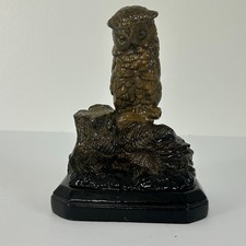 Vintage Borghese Owl Statue Bookend Bronze Brown Plaster Figurine Mid Century