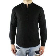 Men's Korean Neck Black Linen