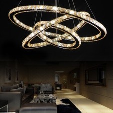 Lampadario a Sospensione LED con 3 Anelli Regolabili Cristallo Cambio Colore