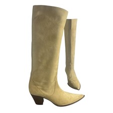 Stivali Nando Muzi scamosciati al ginocchio a punta beige 38/US 7,5-8 morbidi pull on