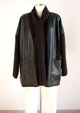 Vintage TABARRO Knit Cardigan Vera Pelle Lana Bouclè Marrone  Jacket M-L Italy