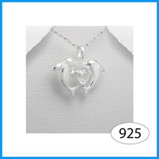 Ciondolo Da Donna Delfini e Cuore Con Zirconi Per Gioiello In ARGENTO 925 Mare