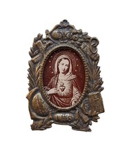 *HH* Antica Miniatura Cornicetta Religiosa Votiva Sacra Cornice Foto Madonna IHS