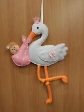 FIOCCO NASCITA ROSA " CICOGNA CON BIMBA " FATTO A MANO DECORAZIONE LIETO EVENTO