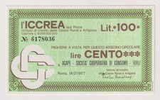 Miniassegni  18.02.77  AGAPE - SOCIETA' COOPERATIVA  - Rif. ICCREA 225