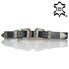 Cintura donna nera doppia fibbia in pelle cowboy cinta western texas da ragazza