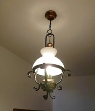 Due lampadari lanterna in Ferro Battuto Legno e Vetro Rustico  antico vintage