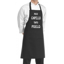 grembiule uomo nero con scritta POCO CAPELLO TANTO PISELLO