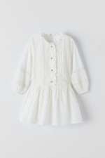 ZARA GIRTLS ABITO ROMANTICO CON RIFINITURE IN PIZZO 8 anni (128 cm) Bianco Ostrica
