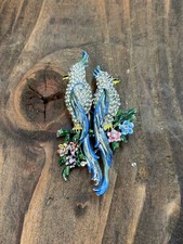 Spilla vintage anni 40 CORO DUETTE smalto strass calopsitta uccellini spilla clip pelliccia