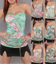 Sexy Miss Donna Tubo Top Stampa Fiore Fascia Fiocco Nodo Look XS/S Colorato Neu