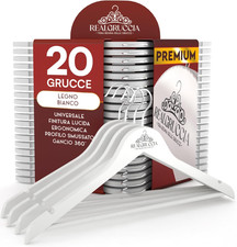 20 Grucce in Legno Bianco per Abiti Vestiti Giacche Camicie - Realgruccia Barra 