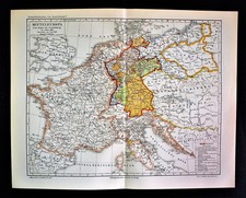 1902 Original Mappa Geografica: EUROPA Centrale al 1813 - Mitteleuropa.Meyers.