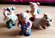 set di 4 Statuina pig maiale maialino suino soprammobile miniatura figure