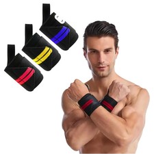 Coppia Polsiere Pesistica polsini elastici Pesi Palestra Body Building Straps