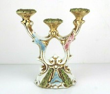 Candeliere in Porcellana Finemente decorato a 3 Fiamme con Dettagli Oro VINTAGE