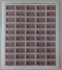 POSTA PNEUMATICA REGNO D' ITALIA 1930/1932 - Cent.60 pz. 50 - FOGLIO INTERO FDS