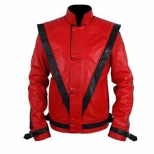 Michael Jackson Thriller uomo costume fatto a mano vecchio stile rosso giacca vera pelle