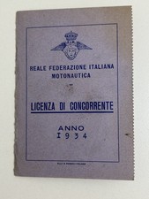 1934 Tessera BARONE EDGARDO LAZZARONI di Roma FEDERAZIONE ITALIANA MOTONAUTICA