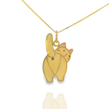 Oro Massiccio 14k - Ciondolo Gatto Dipinto A Mano Collana Catena, Gioielli Animali