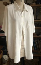 TAGLIA 22 CAMICIA BLUSA LINO BIANCO BUSTO 50" RICAMATA SPALLINE CAVIALE 