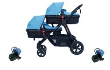 PASSEGGINO CARROZZINA TRIO 3in1 DOPPIO/GEMELLARE BLU CON DUE OVETTI AUTO BLU
