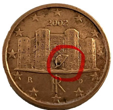 Moneta 1 centesimo euro Italia 2002 rara usata con errori di conio Rif. 020/25