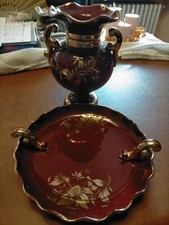 ANTICO VASO  IN CERAMICA COMPLETO DI PIATTO PORTAFRUTTA O PORTA DOLCI ABBINATO