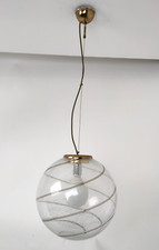 Lampadario Palla sfera Vetro Murano pulegoso righe bronzo Vintage Design D40-624