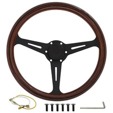 Volante classico in legno, legno, raggi neri, 36 cm, 74 mm, Nardi, Raid