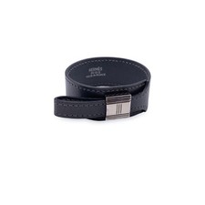 Autentico Bracciale Hermes Vintage Pelle Grigio Artemide Fibbia Metallo Argento