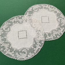 2 centrini sottobicchieri merletto meccanico schiffli cigni 15 cm bianco avorio