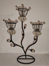 Portacandele In Metallo ferro Battuto E 3 Coppe In Vetro