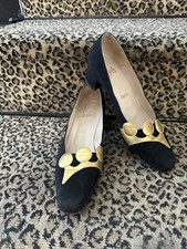Christian Louboutin rare décolleté 1991 primo anno nere scamosciate oro pelle corona 37