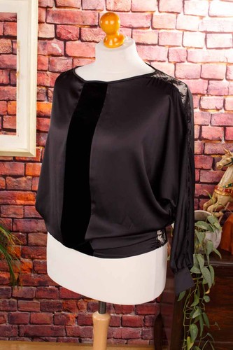 Elegante top nero raso pizzo - top,