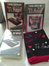Lotto gadget San Valentino 2 copri tastiera 2 copri monitor in tessuto con frasi