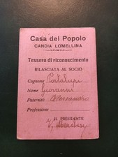 Tessera Partito Comunista Italiano PCI Casa Del Popolo Candia Lomellina 1947 
