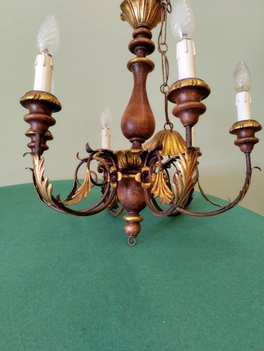 Lampadario vintage legno oro - e,