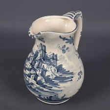 Brocca Maiolica Albissola Firmata Paesaggio Case Fiori Bianco Blu Vintage 1960