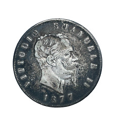 1877 R Italia 5 Lire Vittorio Emanuele II Tonalità Moneta Argento 0,900 KM #8,4